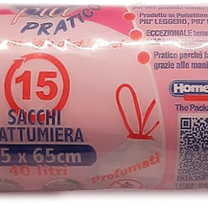 ROTOLO 15 SACCHI C/MANIGLIE PATTUMIERA ROSA PROFUMATI
