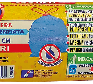 ROTOLO COMPATTO 15 SACCHI C/MANIGLIE PATTUMIERA AZZURRI