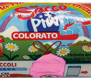 ROTOLO COMPATTO 15 SACCHI PATTUMIERA ROSA T. C/MANIGLIE