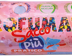 ROTOLO COMPATTO 15 SACCHI C/MANIGLIE ROSA PROFUMATI