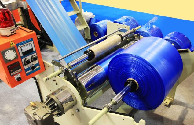 The raw material for plastic bag production.The plastic bag manufacturing process.